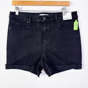 Marc New York High Rise Raw Hem Cuffed Jean Denim Shorts Black Summer Sz 16 NWT